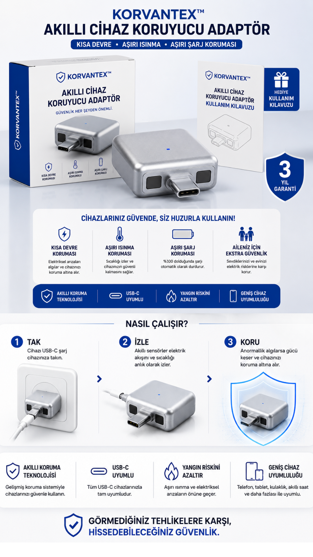 Korvantex Akıllı Cihaz Koruyucu Adaptör