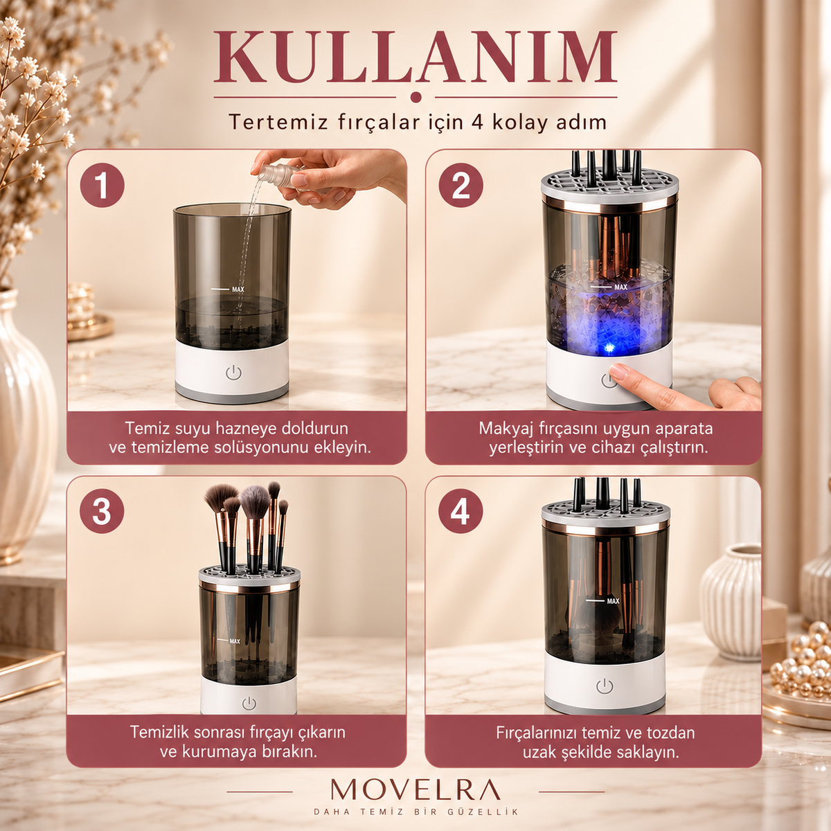 Movelra Profesyonel Makyaj Fırçası Temizleme Cihazı