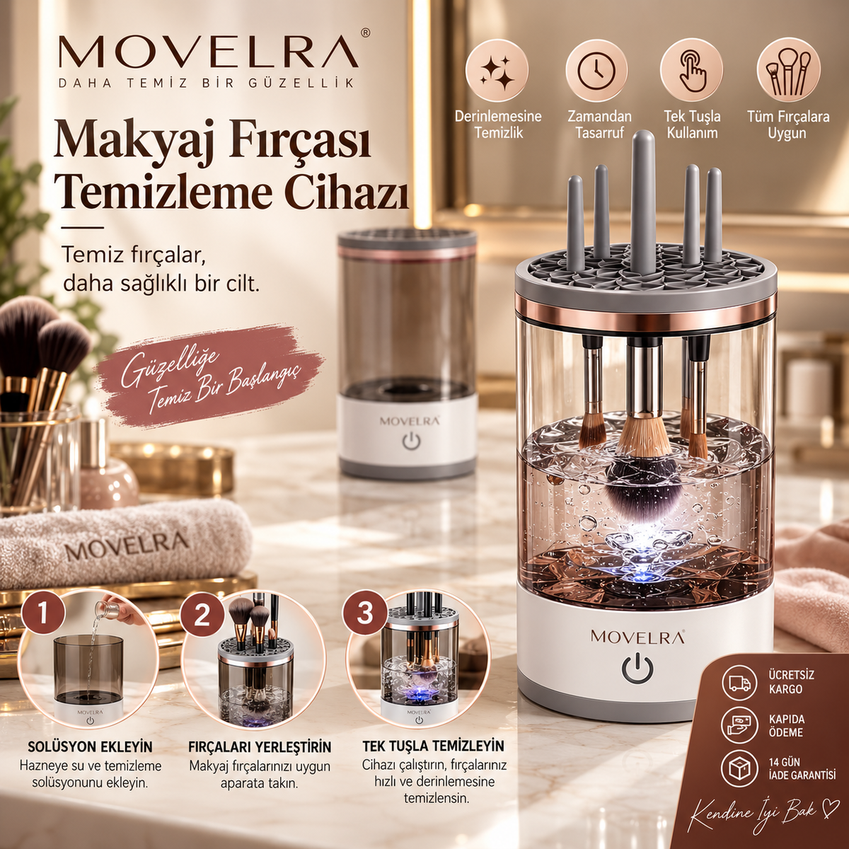 Movelra Profesyonel Makyaj Fırçası Temizleme Cihazı